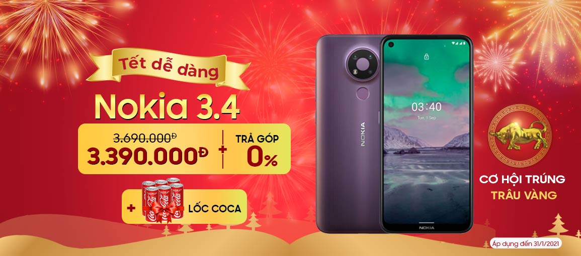 Nokia 3.4 (4GB-64GB) \n Giá chỉ còn 3.290.000Đ