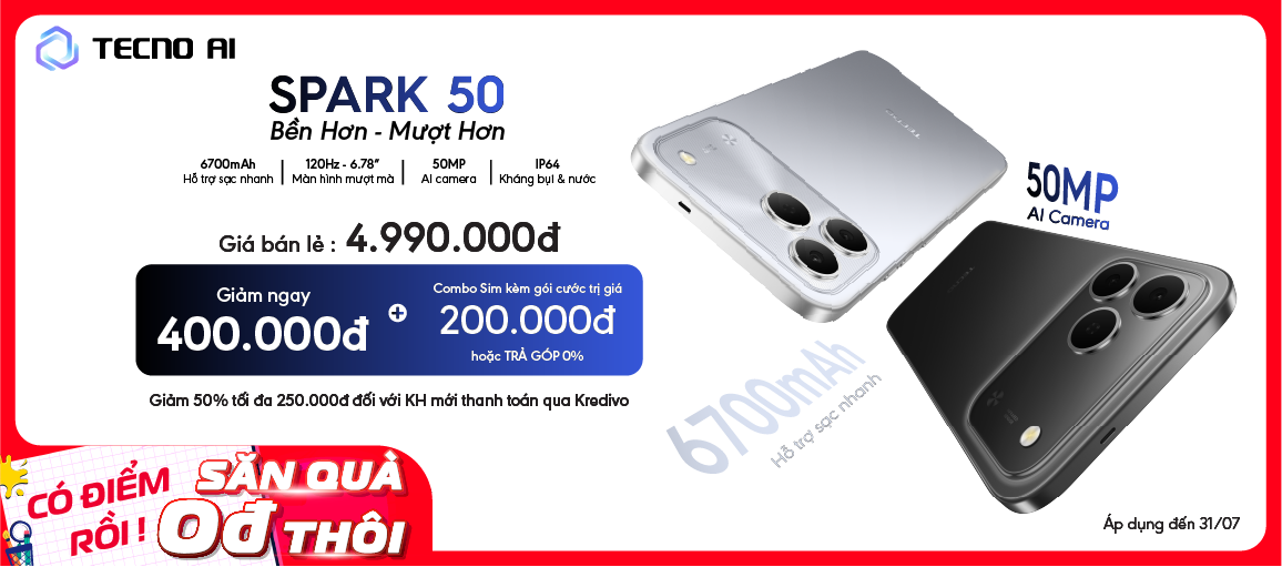 Tecno Spark 50 \n Giá Chỉ 4.990.000đ
