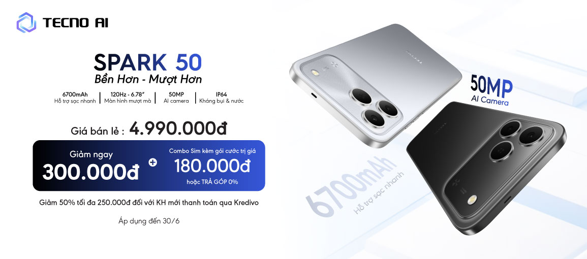Tecno Spark 50 \n Giá Chỉ 4.990.000đ