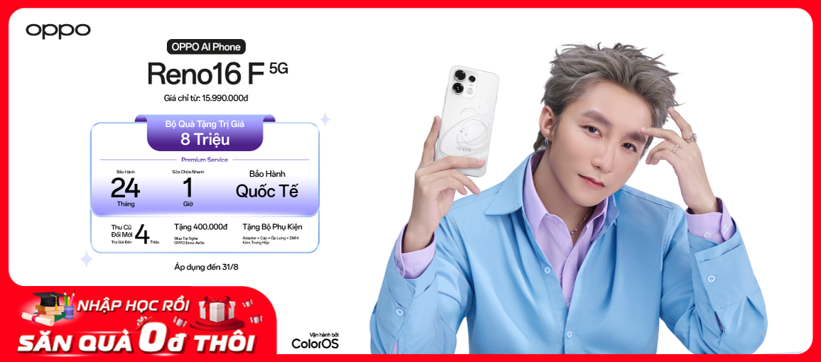 Reno16 F 5G \n Giá chỉ15.990.000đ