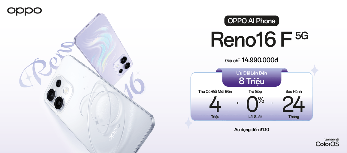 Reno16 F 5G \n Giá 14.990.000đ